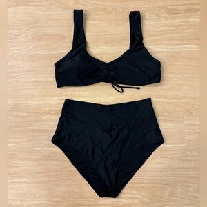 Aerie Black Scoop Bikini Top XL + High Waisted Crossover Bottom L Set Classic